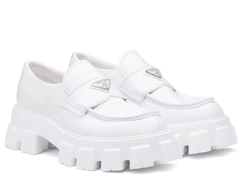 Brushed Leather Monolith Loafers - Bianco White, $970 (approx. P57,682.99), PRADA, ebay.com*